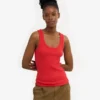 Camiseta de tirantes de canalé orgánica para mujer - Rojo mandarina
