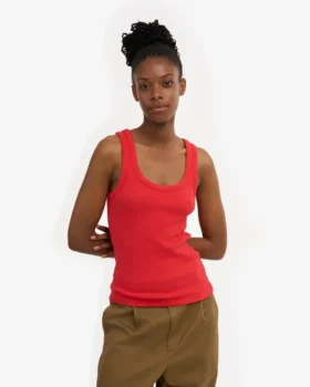 Camiseta de tirantes de canalé orgánica para mujer – Rojo mandarina
