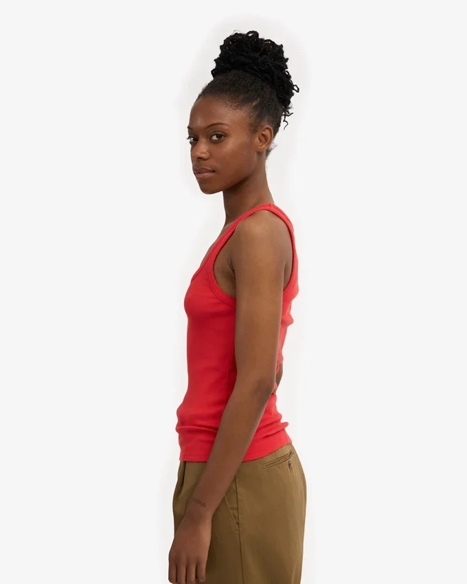 Camiseta de tirantes de canalé orgánica para mujer - Rojo mandarina
