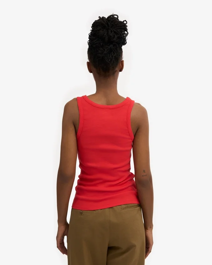Camiseta de tirantes de canalé orgánica para mujer - Rojo mandarina
