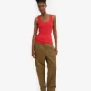 Camiseta de tirantes de canalé orgánica para mujer - Rojo mandarina