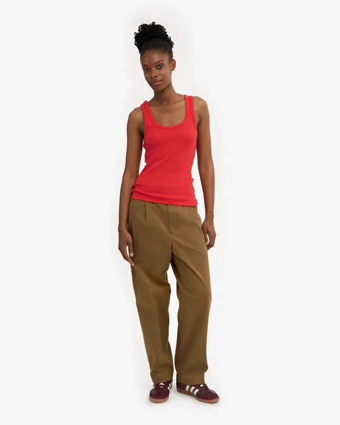 Camiseta de tirantes de canalé orgánica para mujer - Rojo mandarina