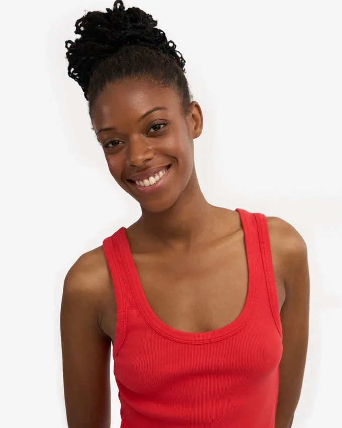 Camiseta de tirantes de canalé orgánica para mujer - Rojo mandarina