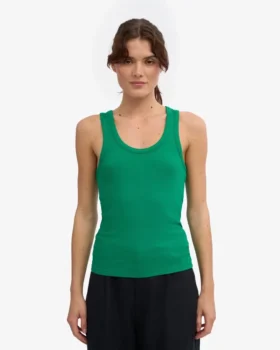 Camiseta de tirantes de canalé orgánica para mujer – Verde Kelly