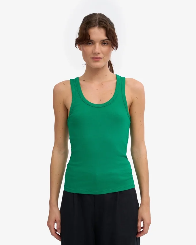 Camiseta de tirantes de canalé orgánica para mujer - Verde Kelly