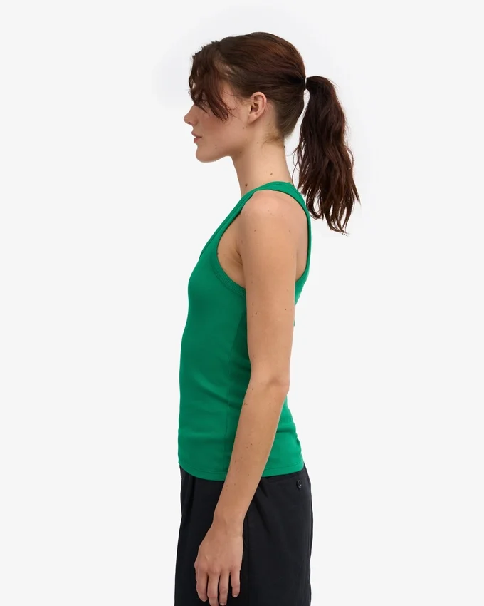 Camiseta de tirantes de canalé orgánica para mujer - Verde Kelly