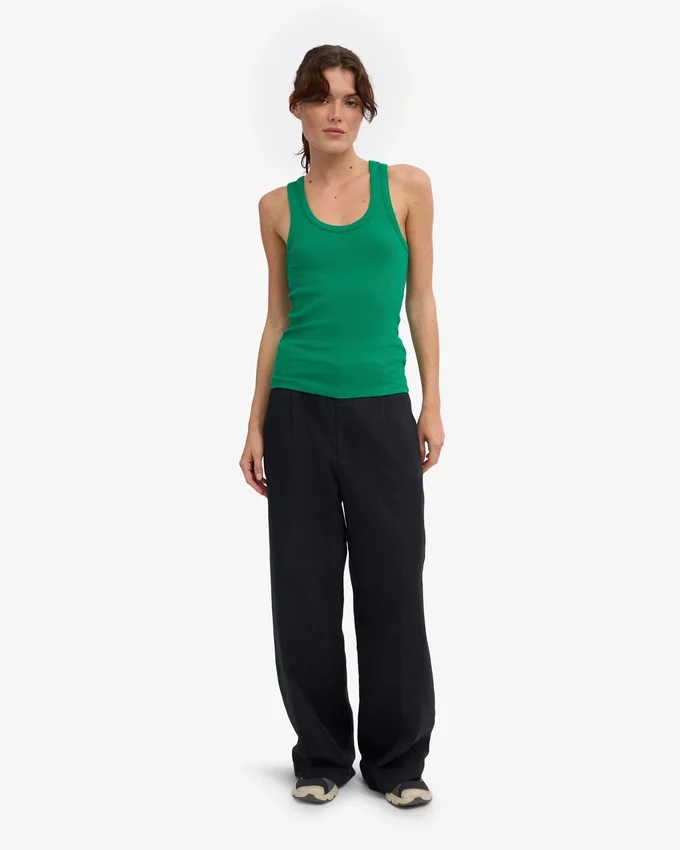 Camiseta de tirantes de canalé orgánica para mujer - Verde Kelly