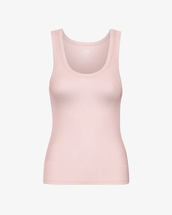 Camiseta de tirantes de mujer orgánica con cuello acanalado - Rosa descolorido
