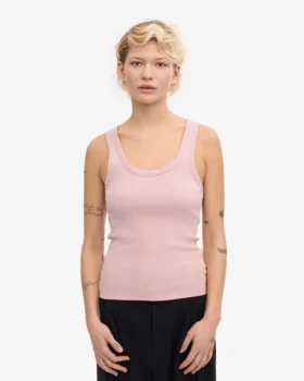 Camiseta de tirantes de mujer orgánica con cuello acanalado – Rosa descolorido