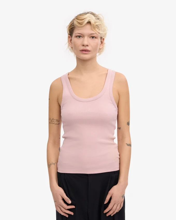 Camiseta de tirantes de mujer orgánica con cuello acanalado - Rosa descolorido