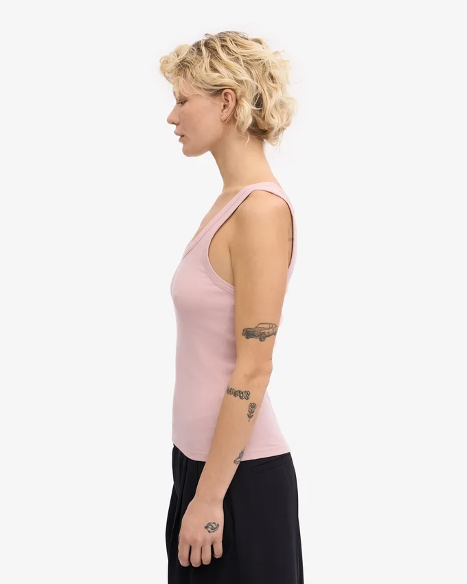 Camiseta de tirantes de mujer orgánica con cuello acanalado - Rosa descolorido