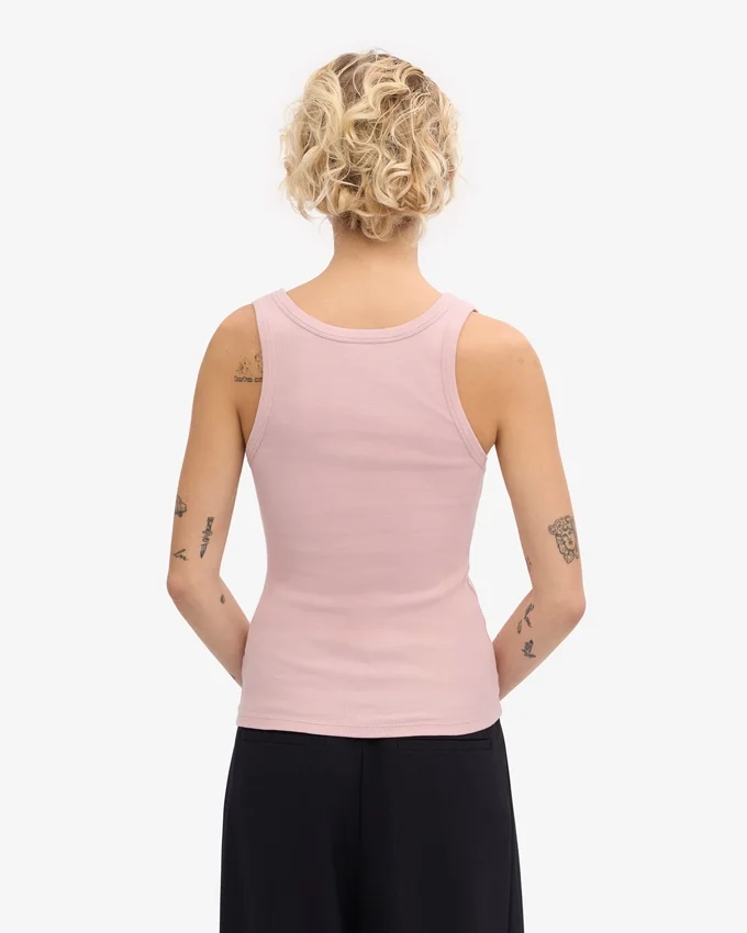 Camiseta de tirantes de mujer orgánica con cuello acanalado - Rosa descolorido