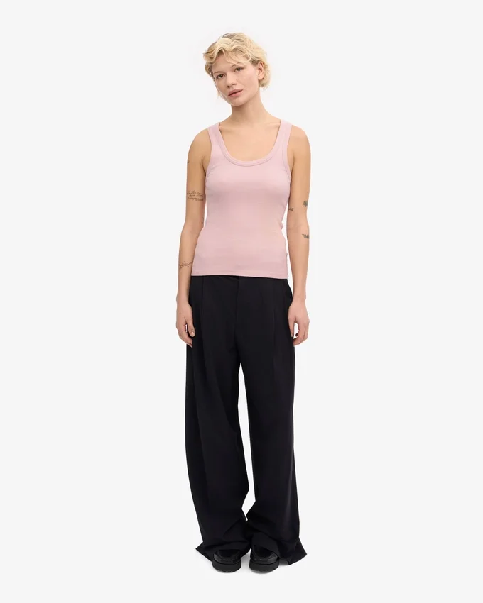 Camiseta de tirantes de mujer orgánica con cuello acanalado - Rosa descolorido