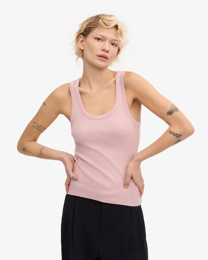 Camiseta de tirantes de mujer orgánica con cuello acanalado - Rosa descolorido