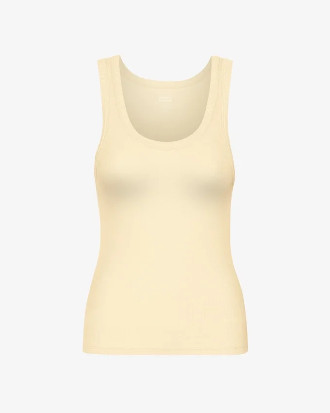 Camiseta de tirantes de punto acanalado orgánica para mujer - Amarillo suave
