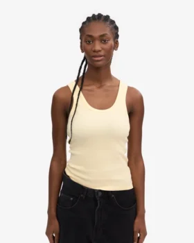 Camiseta de tirantes de punto acanalado orgánica para mujer – Amarillo suave