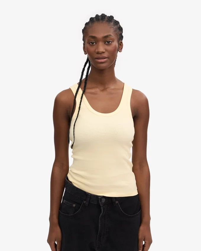 Camiseta de tirantes de punto acanalado orgánica para mujer - Amarillo suave