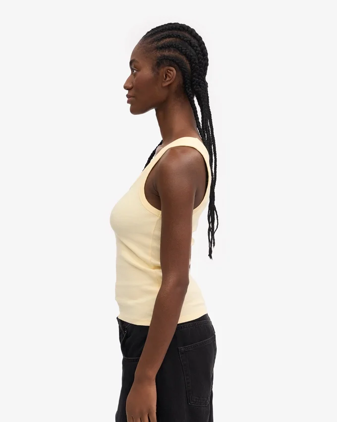 Camiseta de tirantes de punto acanalado orgánica para mujer - Amarillo suave