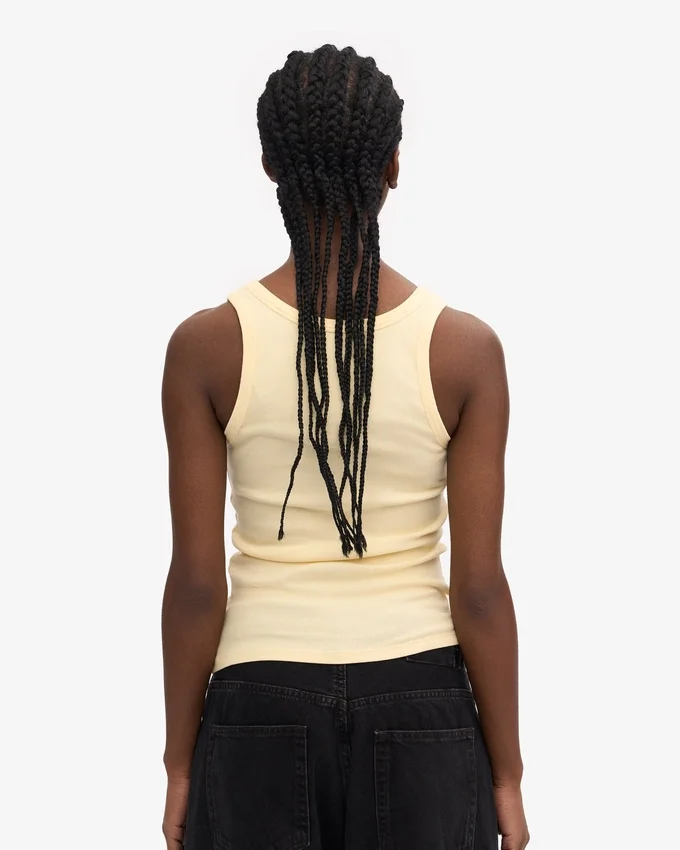 Camiseta de tirantes de punto acanalado orgánica para mujer - Amarillo suave