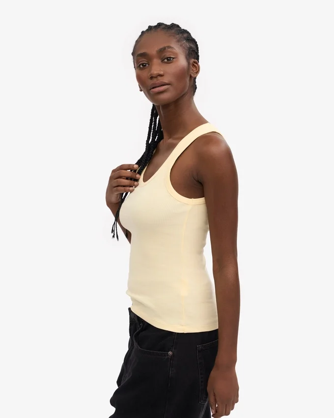 Camiseta de tirantes de punto acanalado orgánica para mujer - Amarillo suave