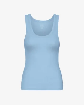 Camiseta de tirantes de punto acanalado orgánica para mujer - Azul mar