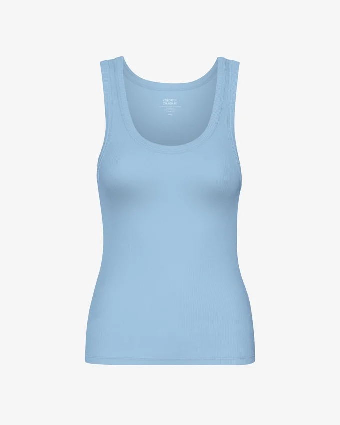 Camiseta de tirantes de punto acanalado orgánica para mujer - Azul mar