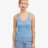 Camiseta de tirantes de punto acanalado orgánica para mujer - Azul mar