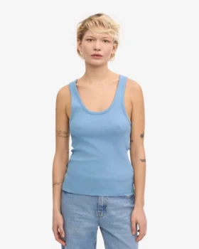 Camiseta de tirantes de punto acanalado orgánica para mujer – Azul mar