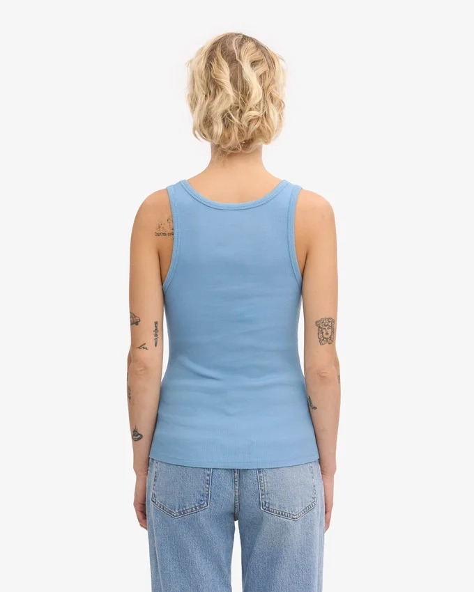 Camiseta de tirantes de punto acanalado orgánica para mujer - Azul mar