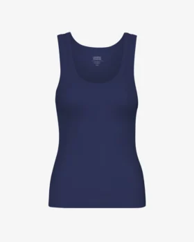 Camiseta de tirantes de punto acanalado orgánica para mujer - Azul marino