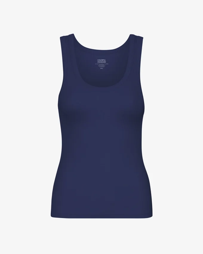 Camiseta de tirantes de punto acanalado orgánica para mujer - Azul marino