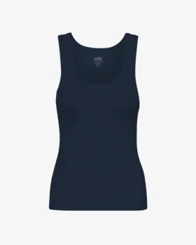 Camiseta de tirantes de punto acanalado orgánica para mujer - Azul marino