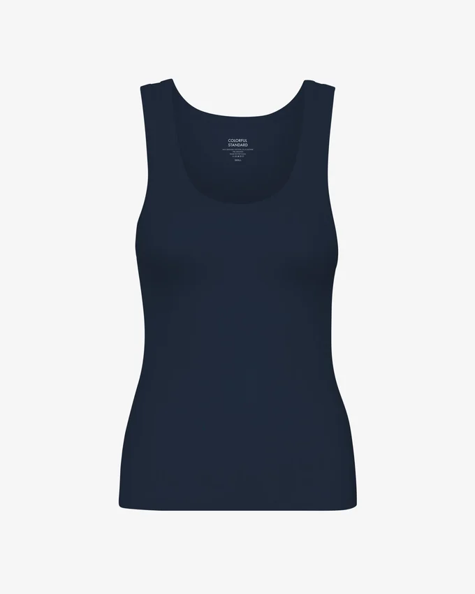 Camiseta de tirantes de punto acanalado orgánica para mujer - Azul marino