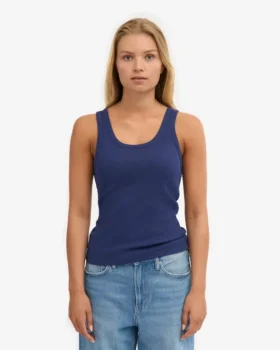 Camiseta de tirantes de punto acanalado orgánica para mujer – Azul marino