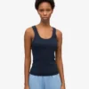 Camiseta de tirantes de punto acanalado orgánica para mujer - Azul marino