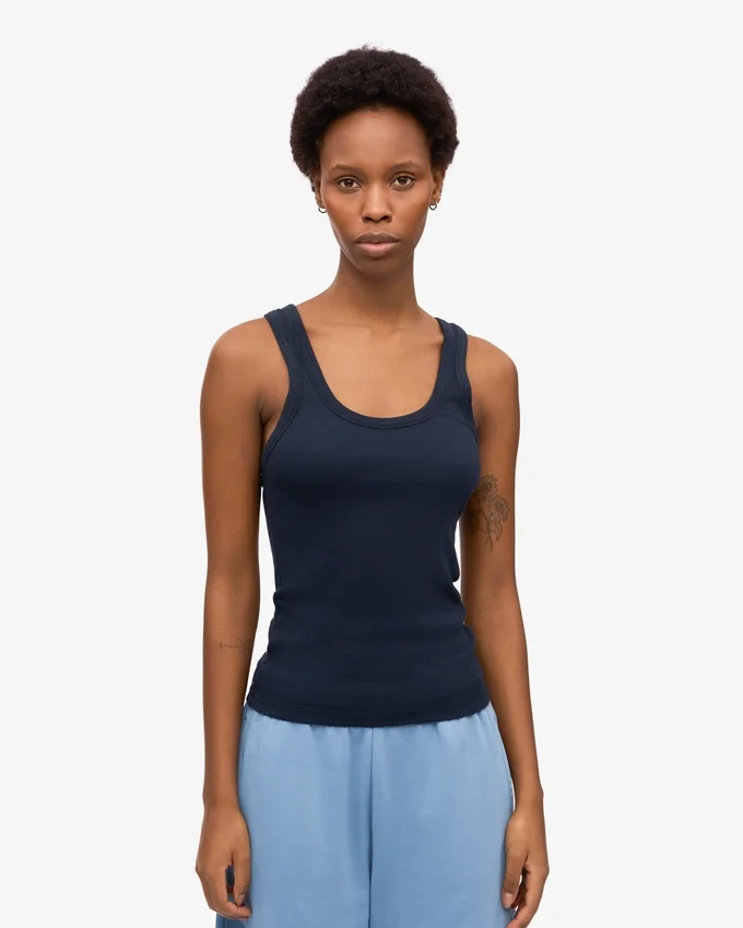 Camiseta de tirantes de punto acanalado orgánica para mujer - Azul marino