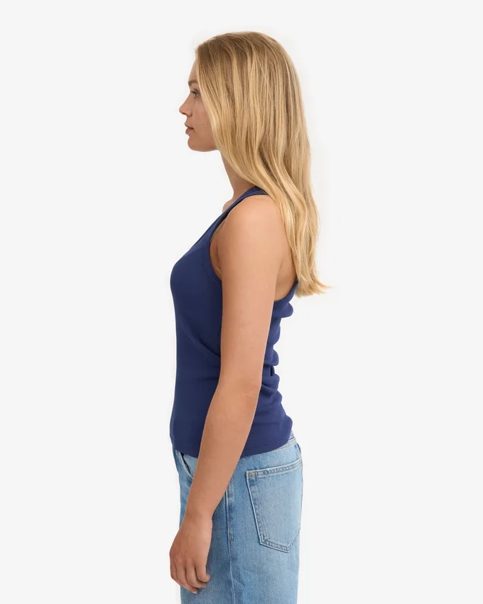 Camiseta de tirantes de punto acanalado orgánica para mujer - Azul marino