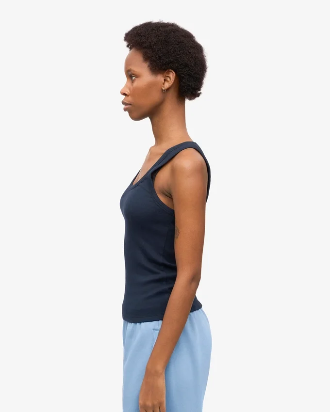 Camiseta de tirantes de punto acanalado orgánica para mujer - Azul marino