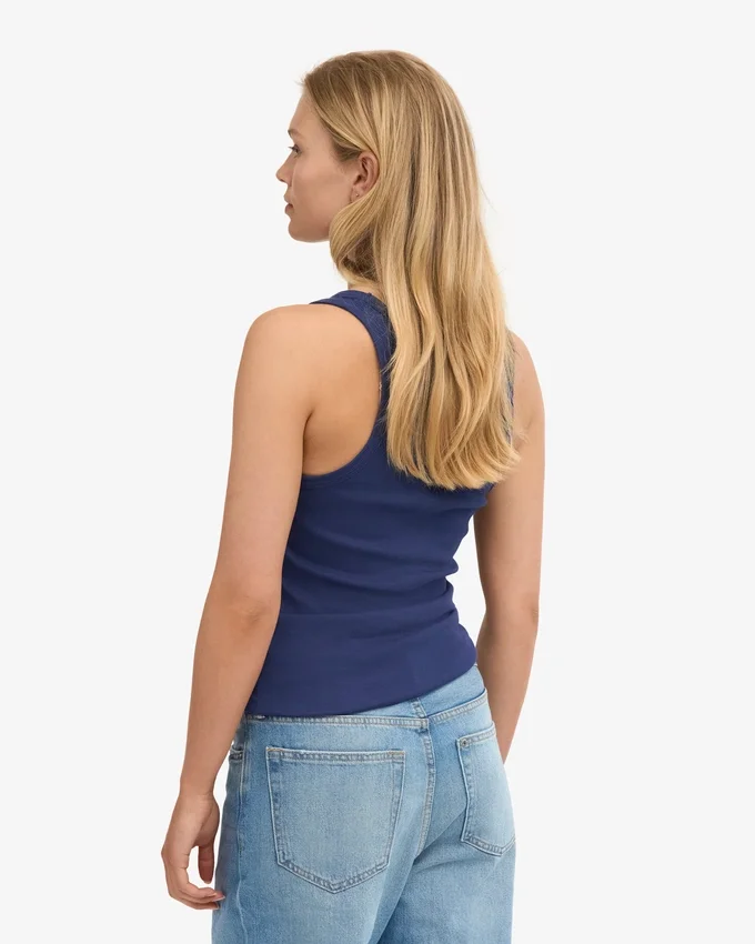Camiseta de tirantes de punto acanalado orgánica para mujer - Azul marino