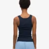 Camiseta de tirantes de punto acanalado orgánica para mujer - Azul marino