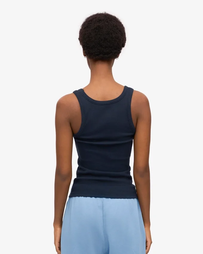 Camiseta de tirantes de punto acanalado orgánica para mujer - Azul marino