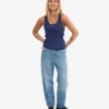 Camiseta de tirantes de punto acanalado orgánica para mujer - Azul marino