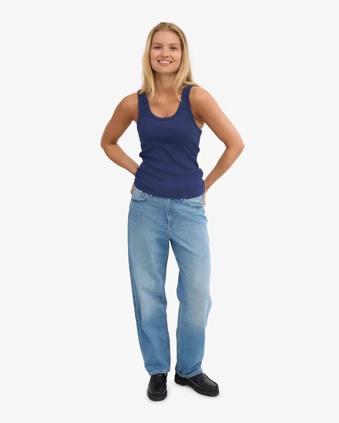Camiseta de tirantes de punto acanalado orgánica para mujer - Azul marino