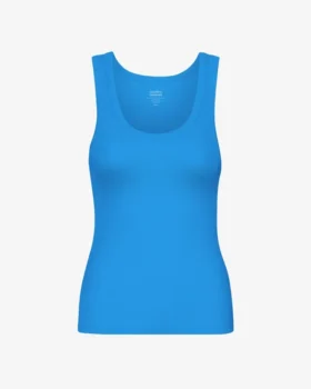 Camiseta de tirantes de punto acanalado orgánica para mujer - Azul Pacífico