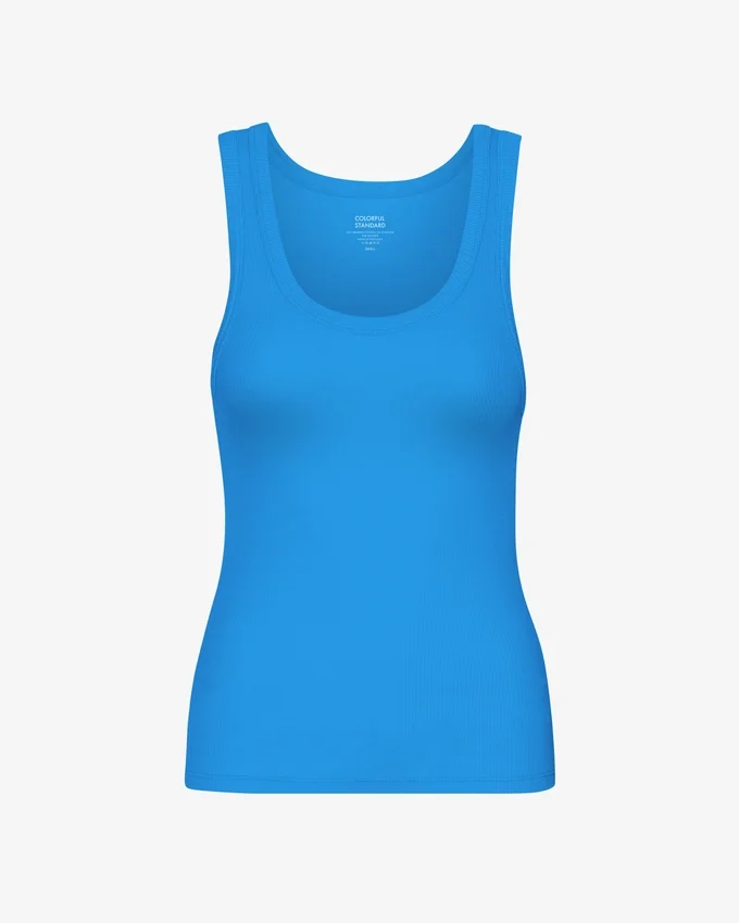 Camiseta de tirantes de punto acanalado orgánica para mujer - Azul Pacífico