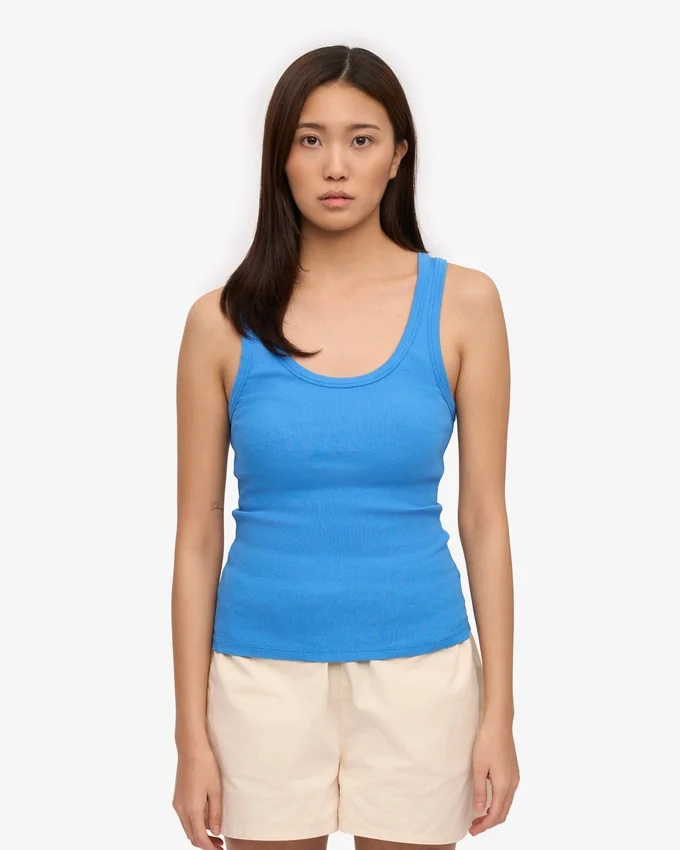 Camiseta de tirantes de punto acanalado orgánica para mujer - Azul Pacífico