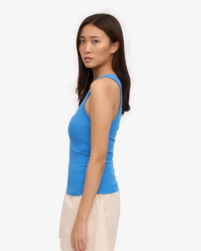Camiseta de tirantes de punto acanalado orgánica para mujer - Azul Pacífico