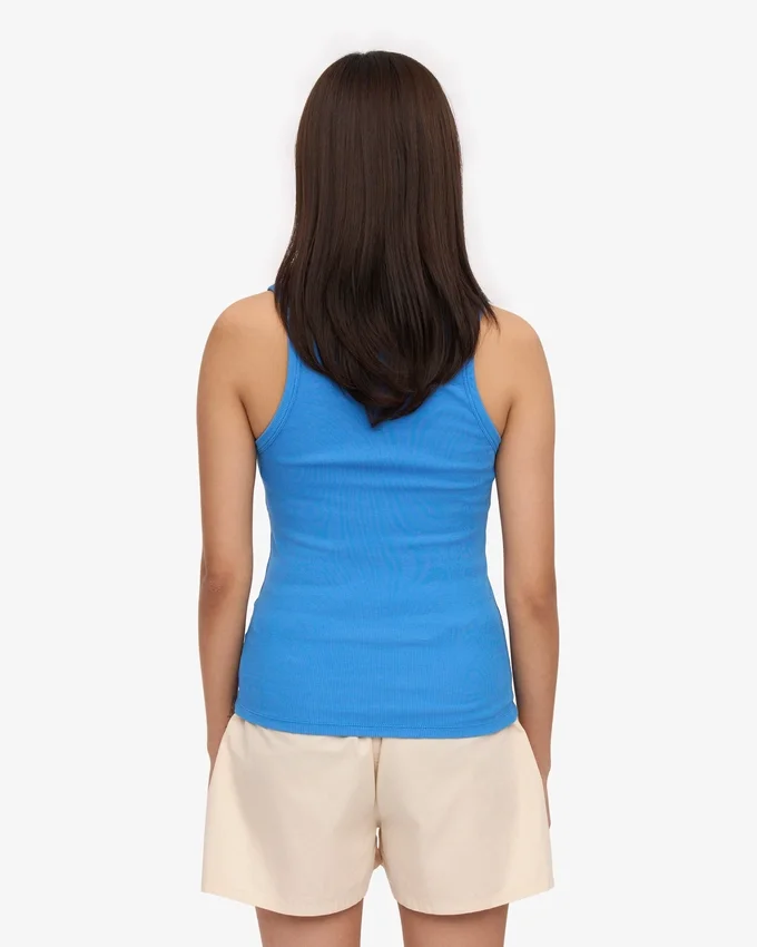 Camiseta de tirantes de punto acanalado orgánica para mujer - Azul Pacífico