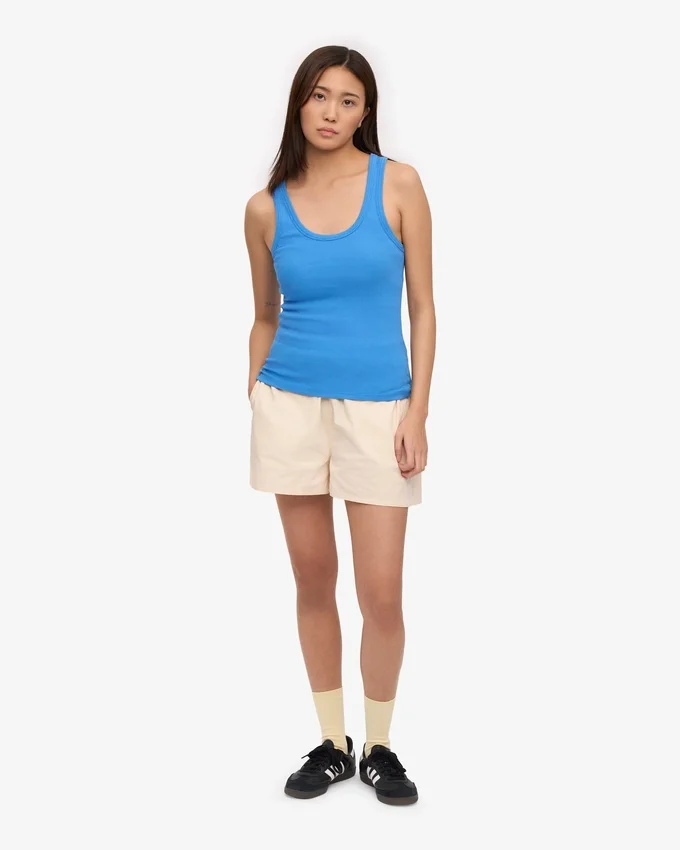 Camiseta de tirantes de punto acanalado orgánica para mujer - Azul Pacífico