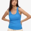 Camiseta de tirantes de punto acanalado orgánica para mujer - Azul Pacífico